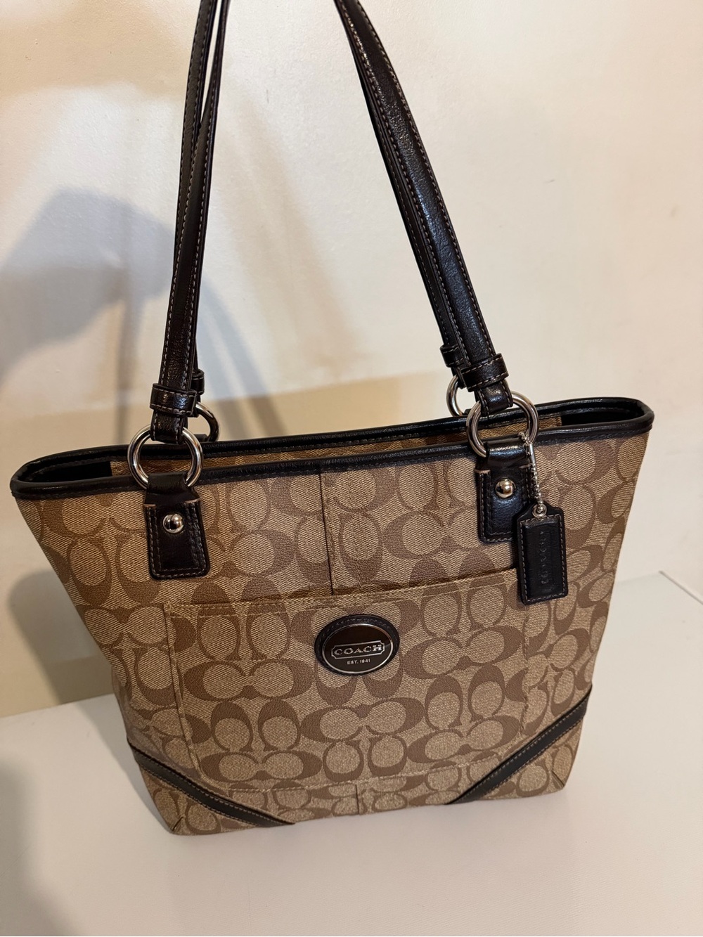 Coach Brown/Tan Signature Canvas Tote with Dark Brown Trim